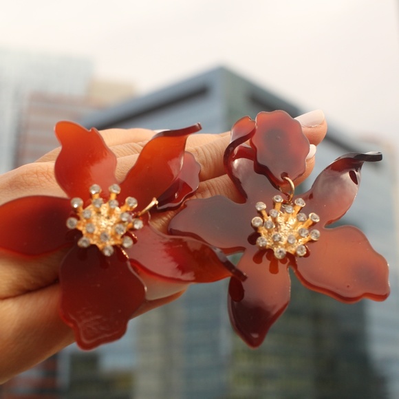 New Large Floral Flower Orchid Acrylic Earrings - Picture 3 of 8